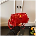 Fashionable red patent leather doctor bag with resin buckle and adjustable strap - Red