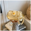 Chic cream small square satchel bag with yellow oval ornament and gold-tone hardware - Yellow