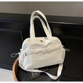 White quilted travel bag in large capacity nylon with adjustable wide shoulder strap - Off White