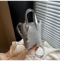 Chic silver woven leather tote bag with heart charm and adjustable shoulder strap - Silver