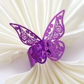 Purple glitter laser-cut butterfly napkin ring on white satin fabric for weddings - Glitter Purple