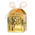 Golden laser-cut wedding candy box with glitter finish and bride and groom silhouette - Sparkling Gold