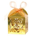Golden laser-cut heart favor box with glitter finish and pink ribbon for weddings - Sparkling Gold