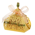 Golden laser-cut princess candy box with glitter roses and pink organza ribbon bow - Sparkling Gold