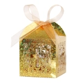Goldene lasergeschnittene Hochzeitsbox mit Kreuzmuster und Champagner-Schleife - Glitzerndes Gold