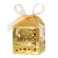 Caja de regalo dorada calada con diseño de oso y lazo de cinta de seda beige - Dorado Brillante