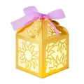 Laser-cut gold paper gift box with sun pattern and purple ribbon for holiday party decor - Reflective Gold with Purple Ribbon