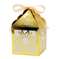 Golden sun hollow laser-cut paper gift box with ribbon for wedding party favors - Reflective Gold (Gold Ribbon)
