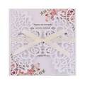 Détails du faire-part de mariage ajouré au laser avec motif de roses et ruban blanc élégant - Blanc