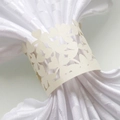 Detailed laser-cut heart and floral patterns on pearlescent paper napkin ring - Ivory