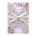 Invitation mariage élégante découpée au laser avec paillettes argentées et ruban de soie - Argenté