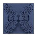 Detailed laser-cut lace pattern on navy blue pearlescent cardstock wedding invitation cover - Magic Blue