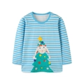 T-shirt a righe a maniche lunghe per bambini con stampa coniglietto e albero di Natale - 2Y(90cm) / Strisce Blu e Bianche (5252)