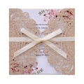 Invitation de mariage découpée au laser champagne pailleté avec carte intérieure florale - Or Rose Pailleté