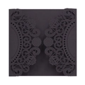 Close-up of laser-cut lace pattern and intricate details on the dark grey invitation cover - Black Khaki