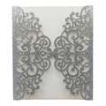 Detailed silver glitter laser cut invitation cover with elegant European scroll patterns - Silver Charcoal