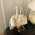 Chic cream white crossbody pillow bag with heart buckle and adjustable strap - White