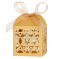 Scatola regalo Hanukkah dorata tagliata al laser con motivo esagonale e nastro - Oro