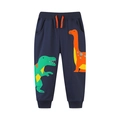 Boys navy knit joggers with cartoon dinosaur embroidery and red drawstring waist - 2Y(90cm) / Navy Blue (3088)