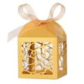 Scatola nuziale dorata tagliata al laser con rose e nastro champagne per confetti e dolci - Oro