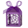 Purple laser cut rose gift box with silk ribbon for wedding and party candy packaging - Dark Purple