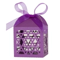 Purple laser cut Chanukah gift box with Star of David patterns and silk ribbon bow - Dark Purple