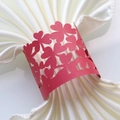 Laser-cut red paper napkin ring with heart and clover pattern for wedding decoration - Pearlescent Red
