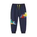 Dunkelblaue Kinder-Jogginghose mit Stickerei-Baggern und gelbem Kordelzug am Bund - Marineblauer Bagger-Stil (3089) / 2Y(90cm)