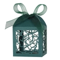 Detailed laser cut rose pattern on dark green gift box with matching ribbon bow - Ink Green