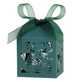 Deep green laser-cut gift box with tropical leaf patterns and matching silk ribbon - Dark Green