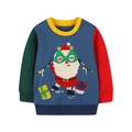 Jongens sweatshirt met kleurblokken en kerstman borduursel plat neergelegd - 2Y(90cm) / Kleurblok (8157)