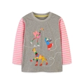 Meisjes t-shirt met lange mouwen van katoen met gestreepte mouwen en print - 2Y(90cm) / Grijs Roze Gestreepte