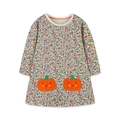 Girl's long sleeve floral dress with pumpkin embroidery for Halloween and autumn - 2Y(90cm) / Colorful Floral