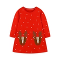 Abito natalizio rosso per bambina con pois bianchi e ricamo a forma di renna - 3Y(100cm) / Rosso