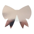 Detailed macro view of rose gold 3D bow name card with metallic finish for wedding tables - Reflective Silver