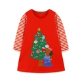 Vestito natalizio rosso da bambina con maniche a righe e bassotto ricamato - Strisce rosse / 2Y(90cm)