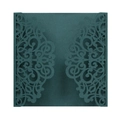Detail of laser-cut floral patterns on dark green pearlescent wedding invitation cover - Dark Green