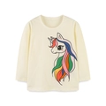 Maglietta bimbo a maniche lunghe color panna con stampa unicorno arcobaleno - 2Y(90cm) / Bianco