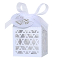 Detail of white gift box with laser-cut star pattern, silk ribbon and Thank You tag - White (With Thank You Tag)