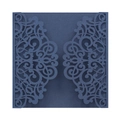 Elegant laser-cut navy blue wedding invitation cover with intricate mandala hollow patterns - Dark Blue Grey
