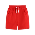 Solid red knit cotton shorts for boys with elastic drawstring waist and side pockets - 2Y / Red Casual Shorts (3093)