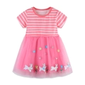 Robe à rayures roses pour fille avec jupe en tulle et broderie lapin sur fond blanc - 2Y(90cm) / Rose