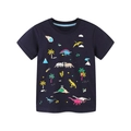 Camiseta de algodón azul oscuro para niño con estampados coloridos de dinosaurios y volcanes - 2Y(90cm) / Azul Marino (5286)