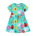 Summer girl's round neck cotton princess dress featuring colorful cartoon animal prints - 2Y(90cm) / Mint Green (1470)