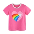 T-shirt fille rose rouge en coton avec imprimé cœur arc-en-ciel et col rond blanc - 2Y(90cm) / Rose