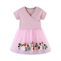 Robe rose à col en V pour filles avec jupe en tulle multicouche et broderies d'animaux - 2Y(90cm) / Rose (1466)