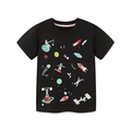 Camiseta clásica de algodón negra de manga corta para niños con estampado de dibujos - 2Y(90cm) / Estampado de Espacio Negro (5287)