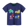 T-shirt blu scuro per bambini in cotone con ricamo di veicoli da cantiere arcobaleno - 2Y(90cm) / Blu Notte Stampa Veicoli Cantiere (5313)