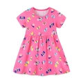 Pink cotton girls butterfly print princess dress with short sleeves and round neck - 2Y(90cm) / Butterfly Print (1469)