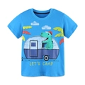 T-shirt azzurra in cotone per bambini con dinosauro e stampa Let's Camp per l'estate - 2Y(90cm) / Stampa Camping Dinosauro (5325)